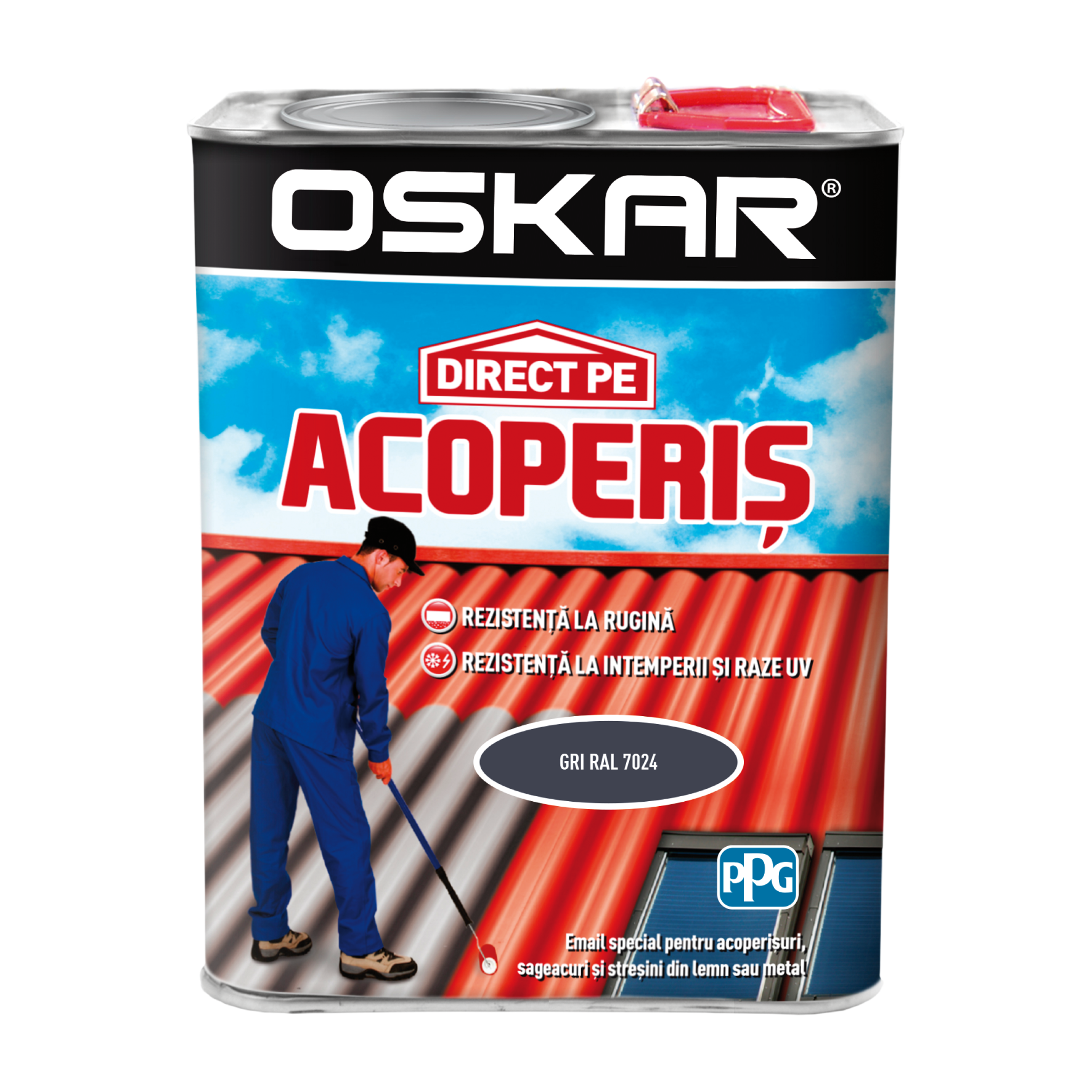 Vopsea Oskar Direct pe acoperis, gri RAL 7024, exterior, 2.5 L