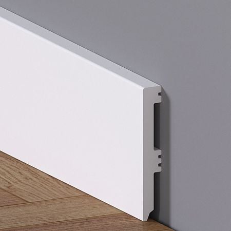 Plinta pardoseala Rubin 80, polimer dur, rezistenta la apa, alb, 2200 x 80 x 12 mm