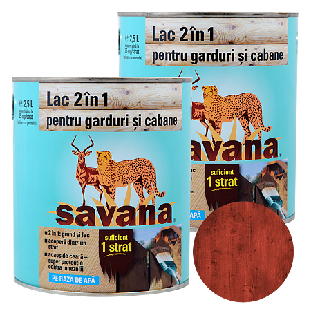 Lac pentru lemn Savana 2 in 1 garduri si cabane mahon 2,5 L Lac pentru lemn Savana 2 in 1 garduri si cabane mahon 2,5 L