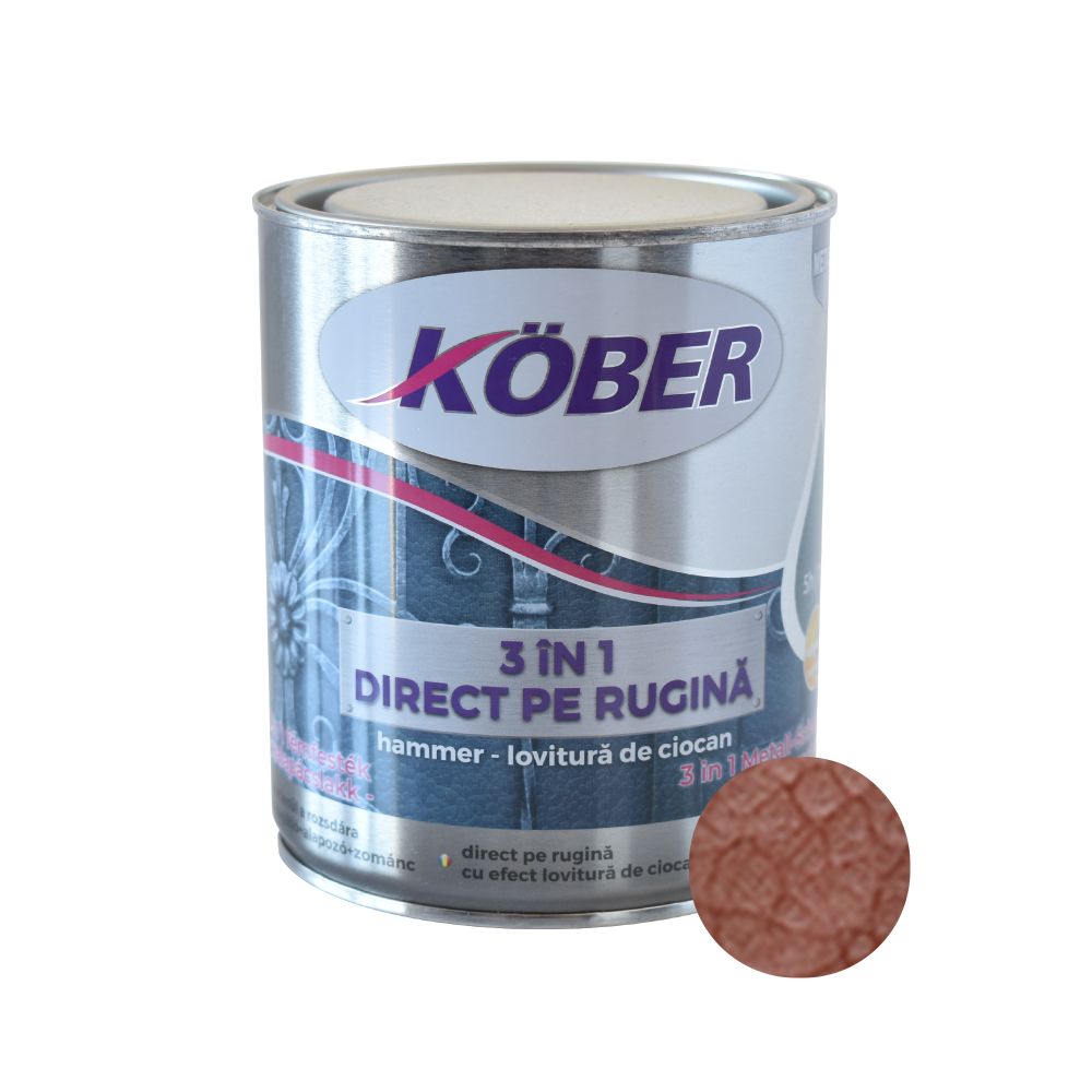Vopsea alchidica pentru metal Kober 3 in 1 Hammer,interior/exterior, cupru,0.75 l acoperis