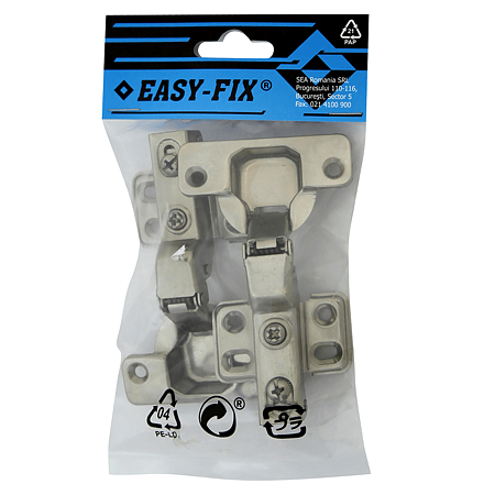 Balama aruncatoare Easy-Fix, cu amortizor si placa fixa 9 mm, semi-ingropat, otel nichelat, 35 mm, 2 buc