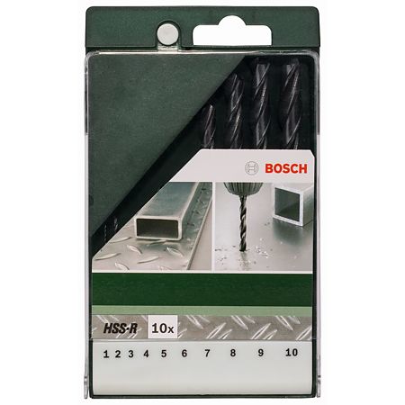 Set 10 burghie Bosch HSS-R DIN 338, mandrina standard, pentru metal, 1-10 mm