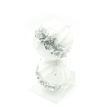 Set 2 globuri decorative de Craciun, plastic, alb, 10 x 6 x 22 cm
