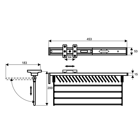 Suport pentru cravate si pantaloni cu glisiera cu bile, aluminiu/plastic, argintiu mat, 460 x 183 x 200 mm