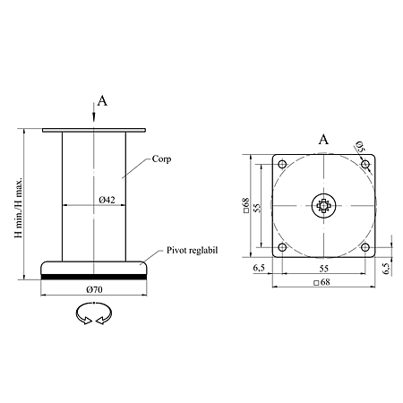 Picior rotund mobila CL004, cromat, diametru 42 mm, lungime 100 mm Picior rotund mobila CL004, cromat, diametru 42 mm, lungime 100 mm