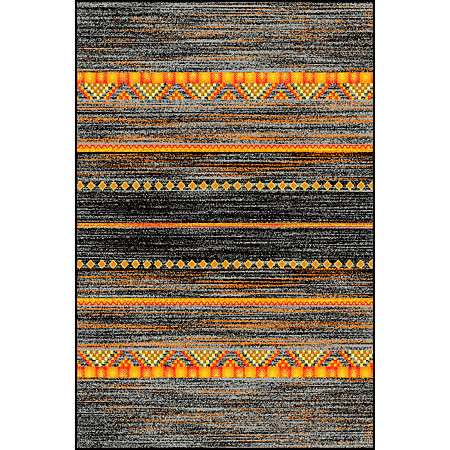 Covor modern Kolibri 11271/180, polipropilena friese, model geometric, negru/ portocaliu, 80 x 150 cm