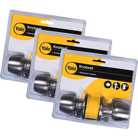 Maner Yale Knobset cu cheie pentru usa intrare, inox, nichel satinat, 3 chei Maner Yale Knobset cu cheie pentru usa intrare, inox, nichel satinat, 3 chei