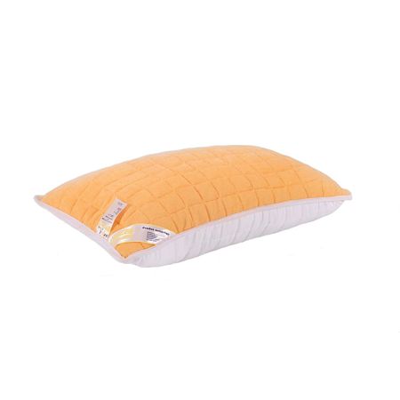 Perna matlasata 4 anotimpuri pentru dormit, antialergica, fibre de poliester siliconizat + bumbac + microfibra, portocaliu/ alb, 50 x 70 cm 