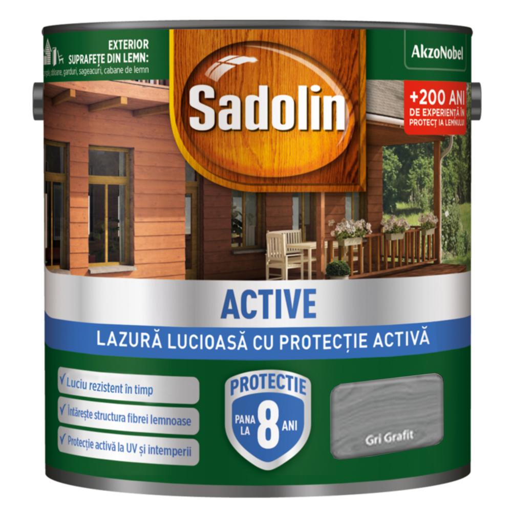 Lazura lucioasa pentru protectia lemnului Sadolin Active SB, gri grafit, interior/exterior, 0.75 l