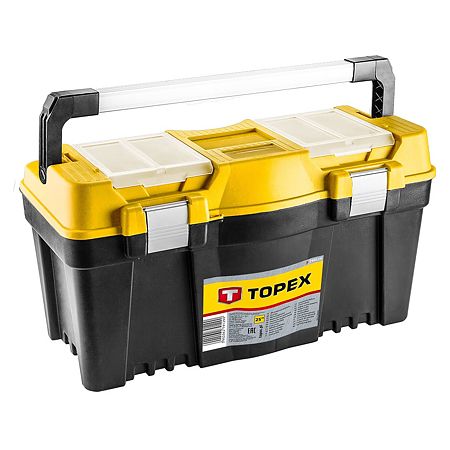 Cutie pentru scule si unelte Topex 25", 2 organizatoare, mane aluminiu, 60 x 29 x 33 cm