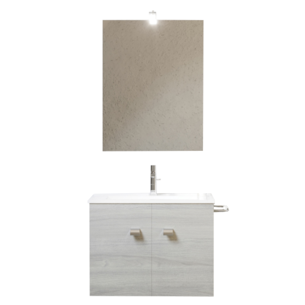 Set mobilier baie Savini Due Zaffiro Rovere, masca + lavoar + oglinda, alb si bej, 60 cm alb