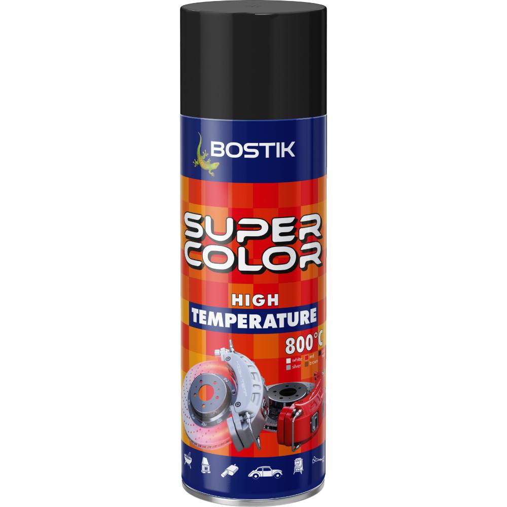 Vopsea spray rezistenta la temperaturi ridicate Bostik Super Color, negru, mat, interior/exterior, 400 ml 400