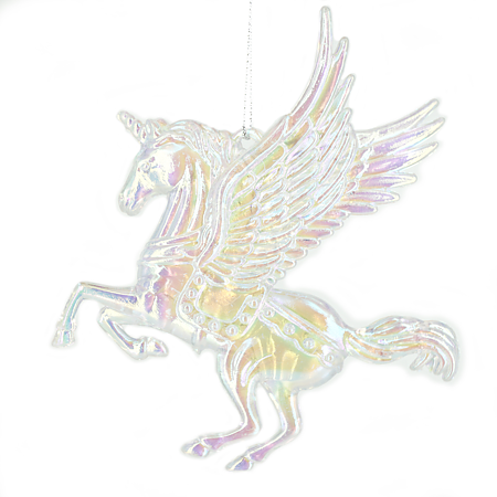 Decoratiune de Craciun unicorn iridescent cu gliter, plastic, 12 cm