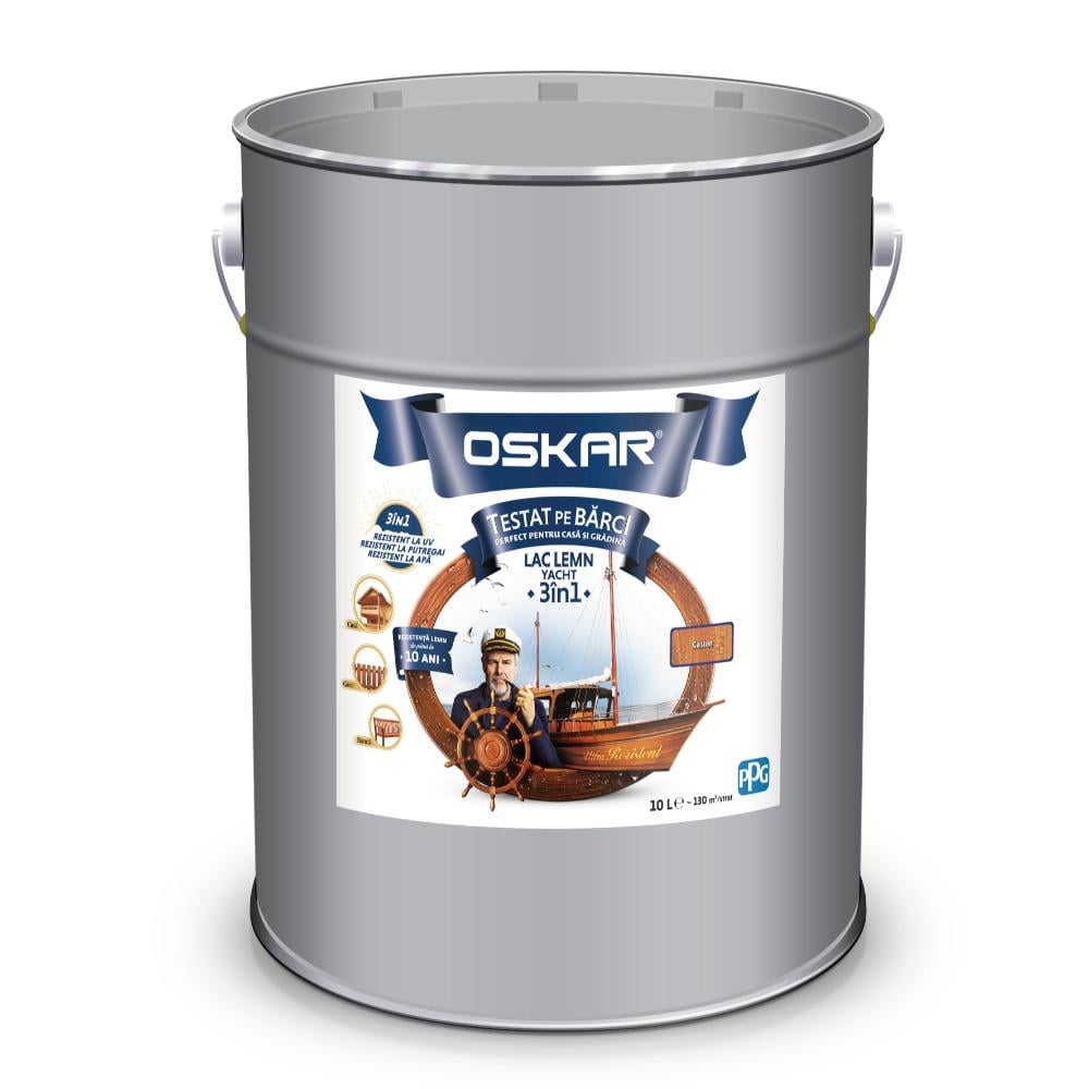Lac pentru lemn OSKAR Lac Lemn Yacht 3 in 1, interior si exterior,  castan, 10 l