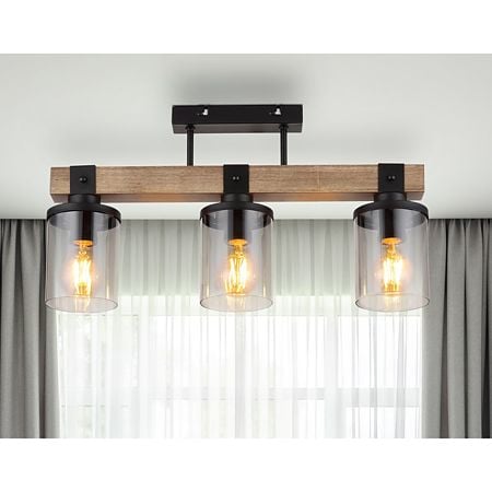 Plafoniera Globo Lila, lemn/metal, 3 x E27, 60 W, maro/negru, 520 x 100 x 286 mm