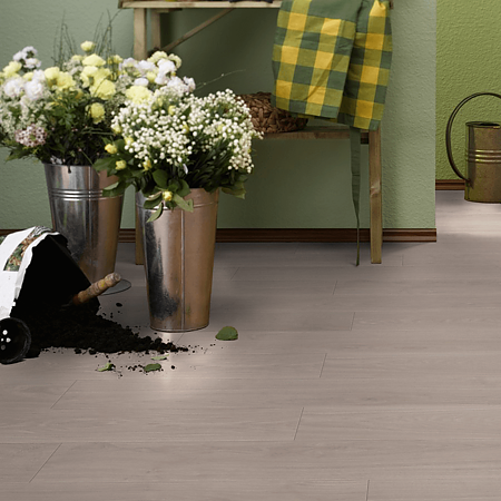 Parchet laminat 8 mm Kronotex Exquisit EX 2873, nuanta deschisa, stejar waveless alb, clasa de trafic 32, fold-down, 1380 x 193 mm