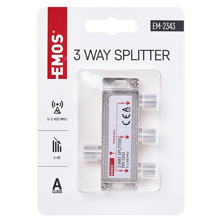 Distribuitor semnal TV Emos, metalic, 1 intrare mama - 3 iesiri mama, 20 x 56 x 25 mm