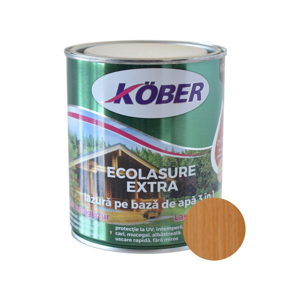 Lazură  Kober Ecolasure Extra 3 in 1 pentru lemn, pe baza de apa, teak, 0.75 l 0.75