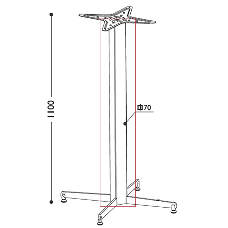 Tub pentru picior de masa cu postament, metal, negru, 70 x 70 x 1100 mm