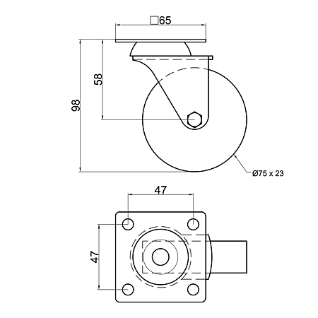 Rotila cu flansa pentru carucior, metal + plastic, gri, 75 x 98 mm Rotila cu flansa pentru carucior, metal + plastic, gri, 75 x 98 mm