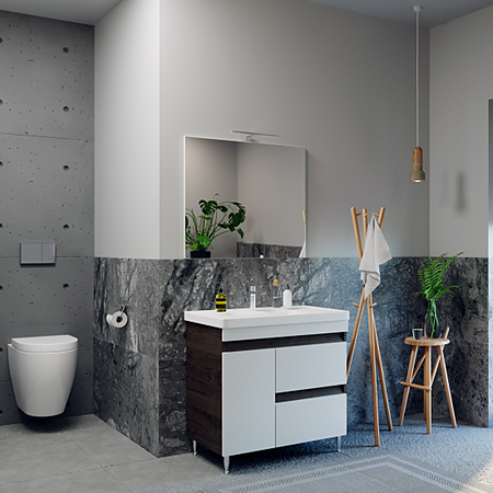 Set mobila baie Badenmob Seria 288, PAL + MDF, baza, lavoar, oglinda, negru, 80 cm Set mobila baie Badenmob Seria 288, PAL + MDF, baza, lavoar, oglinda, negru, 80 cm