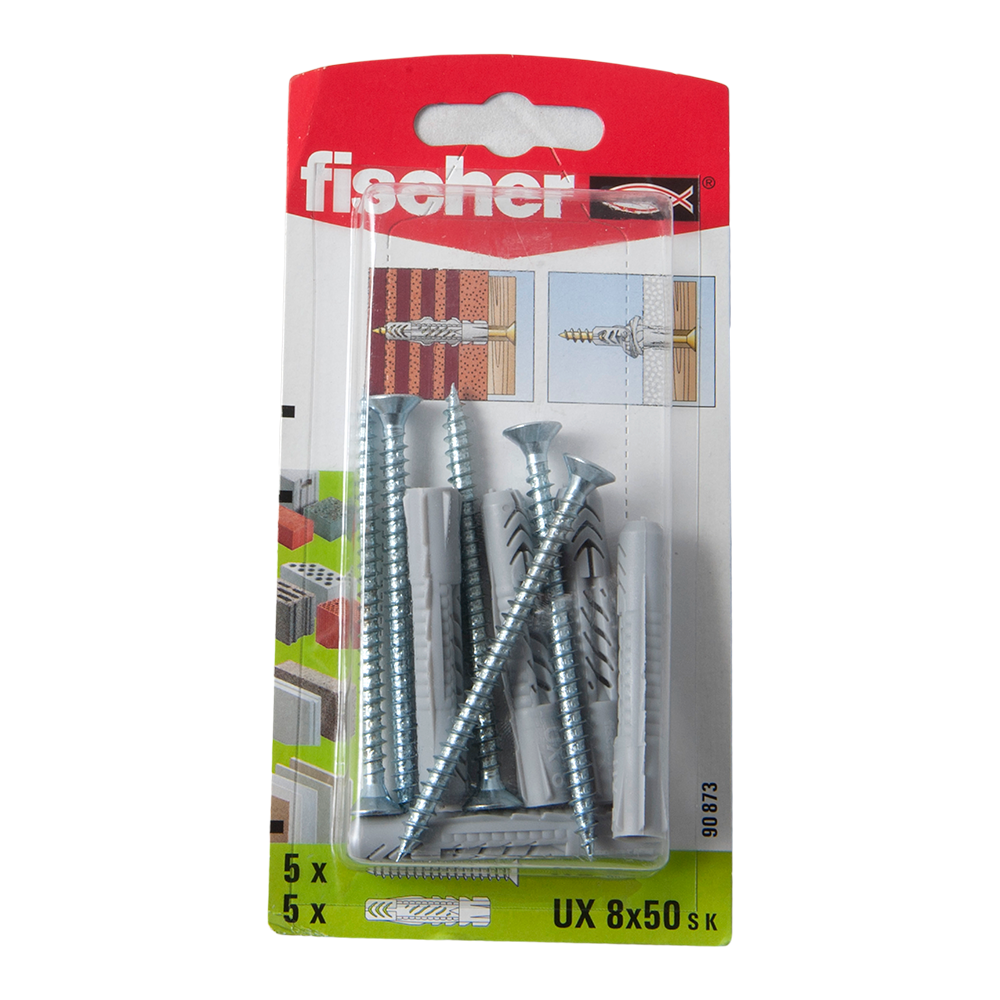 Diblu din nailon cu surub, Fischer UX, 8 x 50 mm, 5 x 65 mm, 5 buc buc