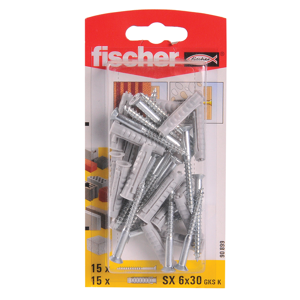 Diblu din nailon cu surub, Fischer SX, 6 x 30 mm, 4,5 x 45 mm, 15 buc 45°