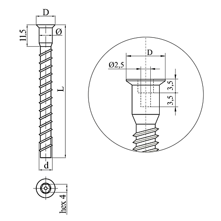 Eurosurub hexagonal, otel, acoperire zinc alb, 6.4 x 50 mm