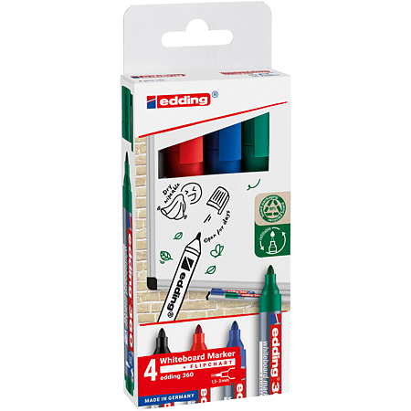 Marker pentru table/sticla Edding 360, 1.5-3 mm, multicolor 4 buc/set