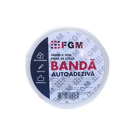 Banda autoadeziva FGM, pentru finisarea rosturilor dintre placile de gips carton din plasa de fibra de sticla, 90 m /rola