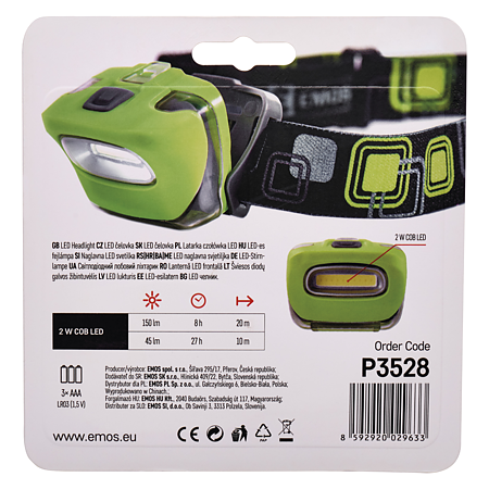 Lanterna frontala Emos COB LED, 20 m, 150 lm, 3× AAA