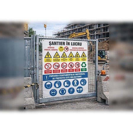 Banner Santier in lucru/Supraveghere video, PVC, 130 X 180 cm
