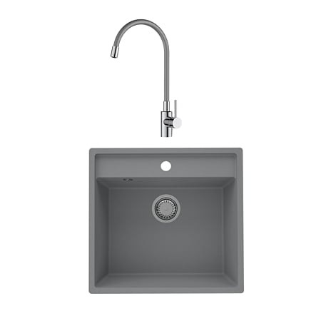 Chiuveta de bucatarie SanDonna Selena, granit compozit, gri cu baterie flexibila Lola, gri-crom, 53 x 50 cm