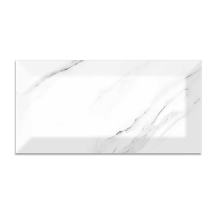 Faianta bucatarie Carrara Light Bevelled Glossy, alb, lucios, aspect de caramida, 20 x 10 cm