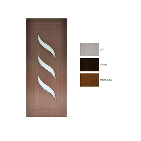 Usa interior celulara cu geam Pamate M02, reversibila, MDF, stejar auriu, toc reglabil, 200 x 70 x 3.5 cm