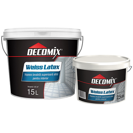 Vopsea latex Decomix WeissLatex, lavabila, de interior, alba, 15 l+ 2 l