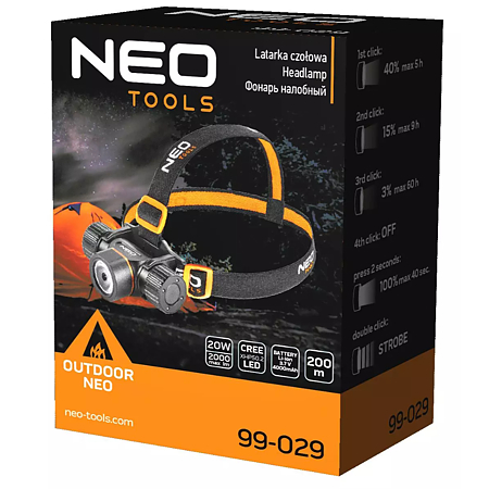 Lanterna frontala reincarcabila LED Cree XHP50.2 Neo Tools, 20 W, 2000 lm, 5 moduri de iluminare
