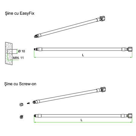 Set bare longitudinale sertar Ten 450 mm