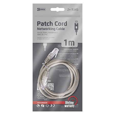 Cablu retea UTP cat 5e Emos, 1 m, gri, mufat 2 x RJ45