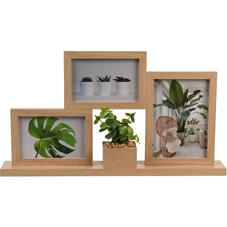 Rama foto cu planta, forma asimetrica, lemn MDF, maro, 47 x 7 x 26 cm