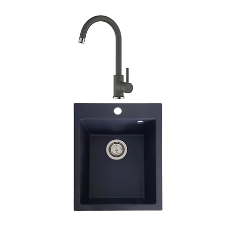 Chiuveta de bucatarie SanDonna Vesta, granit compozit, negru cu baterie mobila Solo, negru, 40 x 50 cm