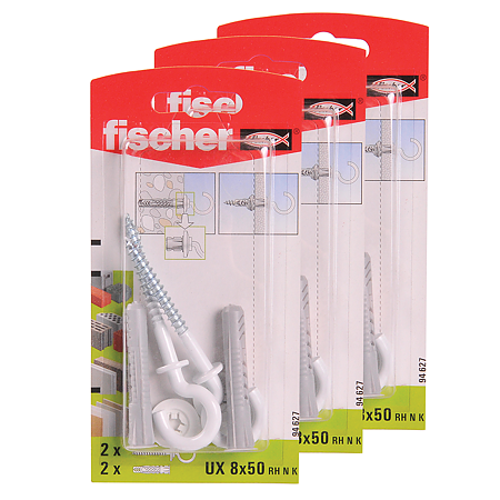 Diblu din nailon cu surub carlig, Fischer UX, 8 x 50 mm, 5,5 x 87 mm, 2 buc