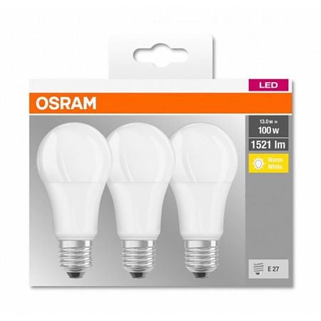 Set 3 Becuri LED Osram A 100, forma standard, E27, 13 W, 1521 lm, lumina calda 2700 K
