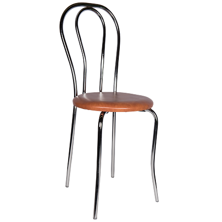 Scaun bucatarie tapitat cognac IP8070 Depozitul de scaune Tulipan, tapiterie piele ecologica, cadru metal argintiu, max. 100 kg, 40 x 48 x 89 cm