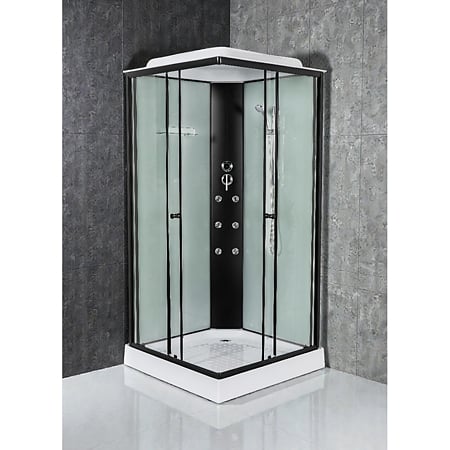 Cabina de dus Sanotechnik Mono Black 2, patrata, sticla 5 mm, Easy-Clean, profile aluminiu negre mate, hidromasaj, 100 x 100 x 215 cm