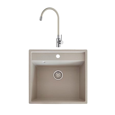 Chiuveta de bucatarie SanDonna Selena, granit compozit, bej cu baterie flexibila Lola, bej-crom, 53 x 50 cm