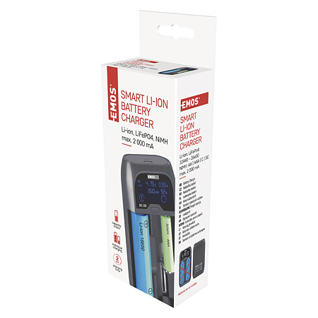 Incarcator universal pentru baterii Emos, 2000 mAh, 2 sloturi