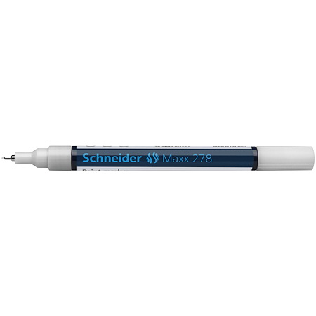 Marker permanent Schneider, varf rotund, 0.8 mm, cu vopsea alb Marker permanent Schneider, varf rotund, 0.8 mm, cu vopsea alb