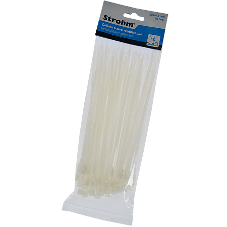 Coliere reutilizabile PVC Strohm, 4-8 x 200 mm, alb, 50 bucati