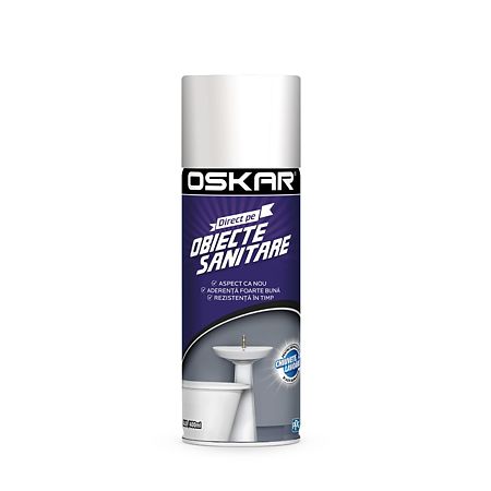 Vopsea spray direct pe obiecte sanitare Oskar, alb, lucios, interior, 400 ml